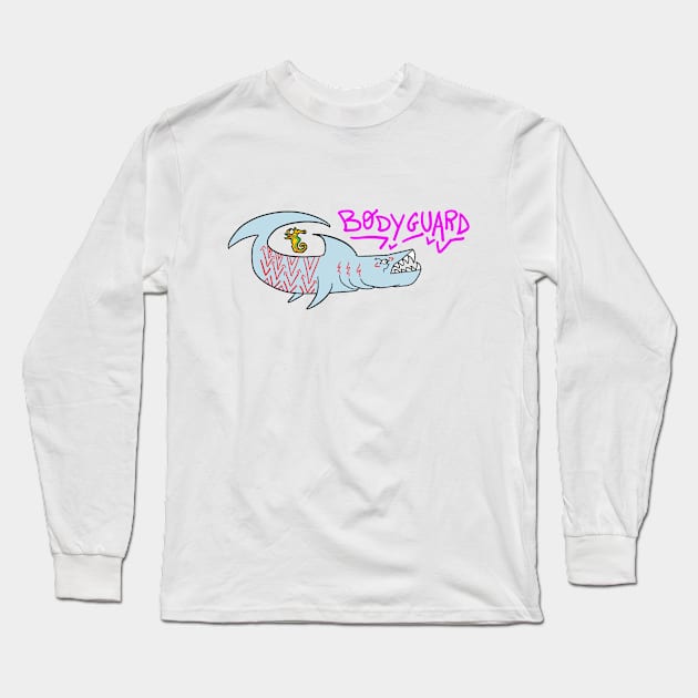 Bodyguard shark drawing Long Sleeve T-Shirt by PaoloTorreShop